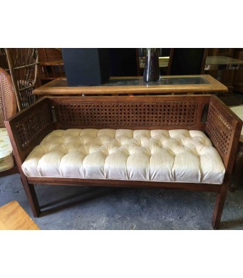 SOLD - Cane Back, Upholstered Seat Bench